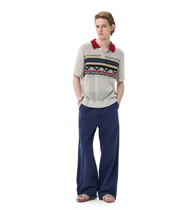 College-Style Polo-Collar Sweater