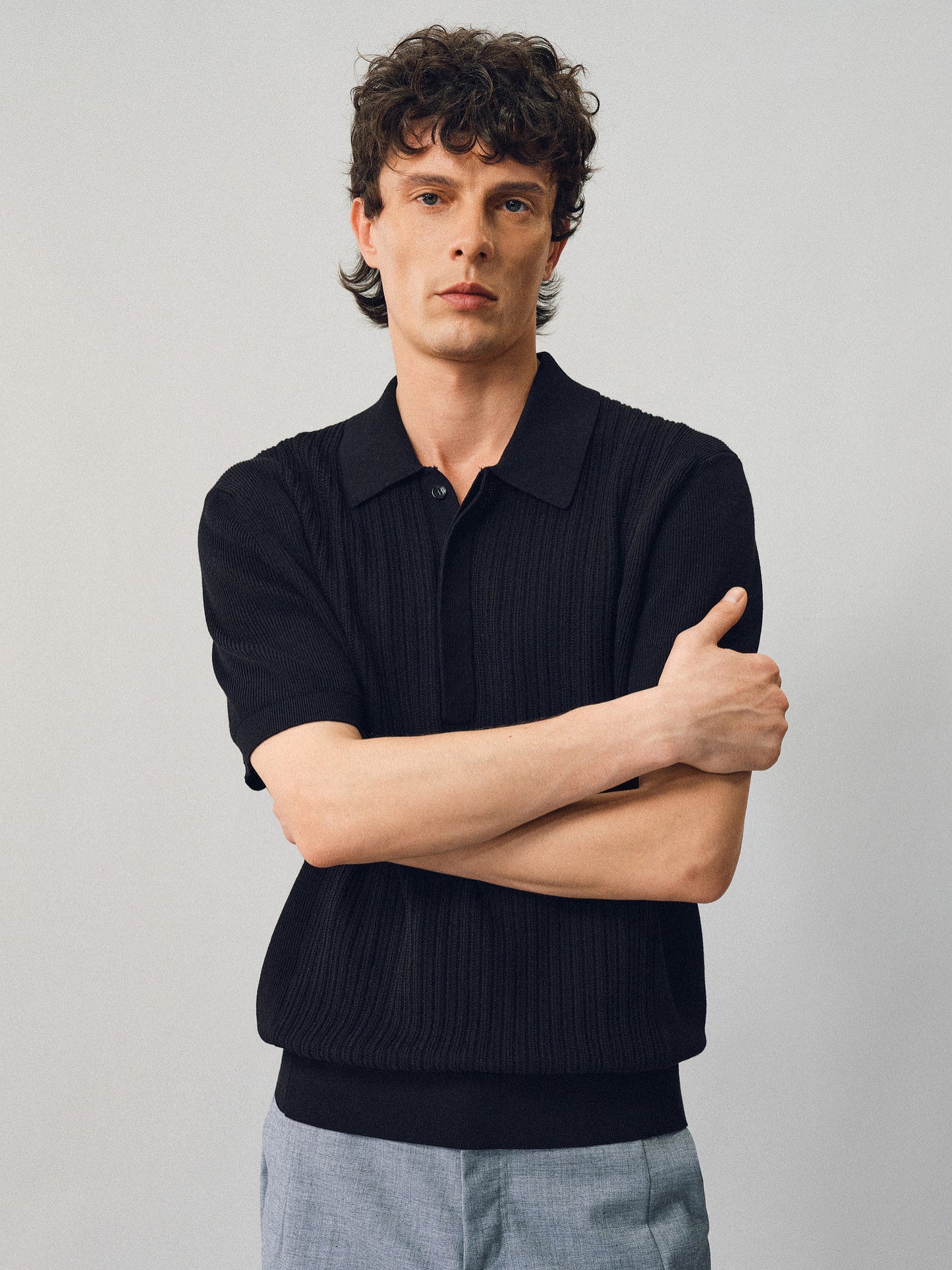 Jacquard-woven polo shirt with a hidden placket