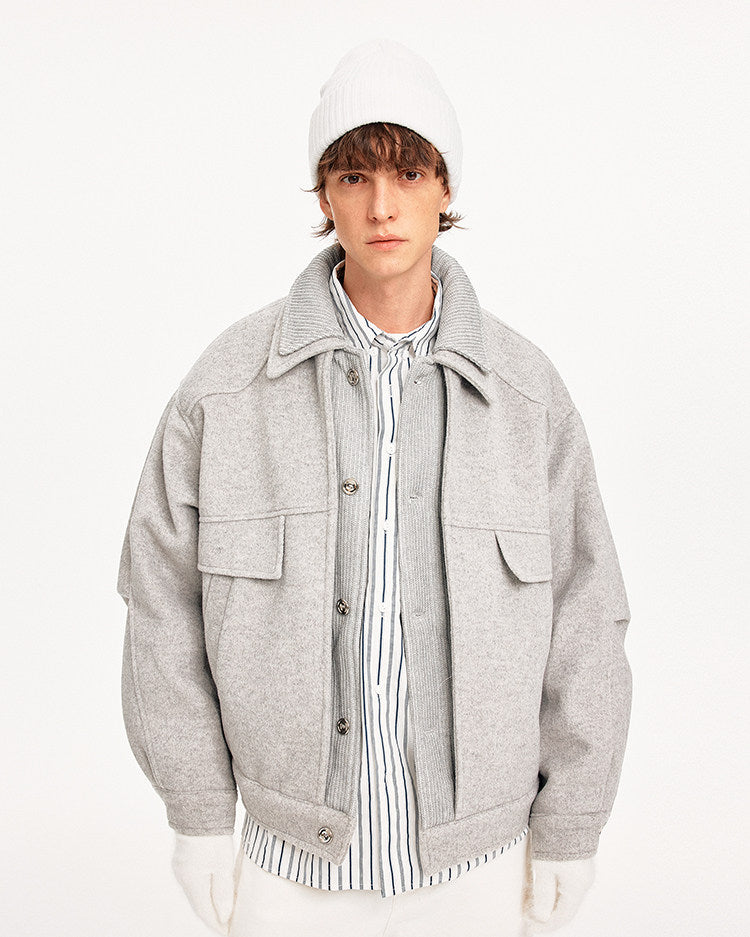 Double Collar Faux Two-Piece Jacket