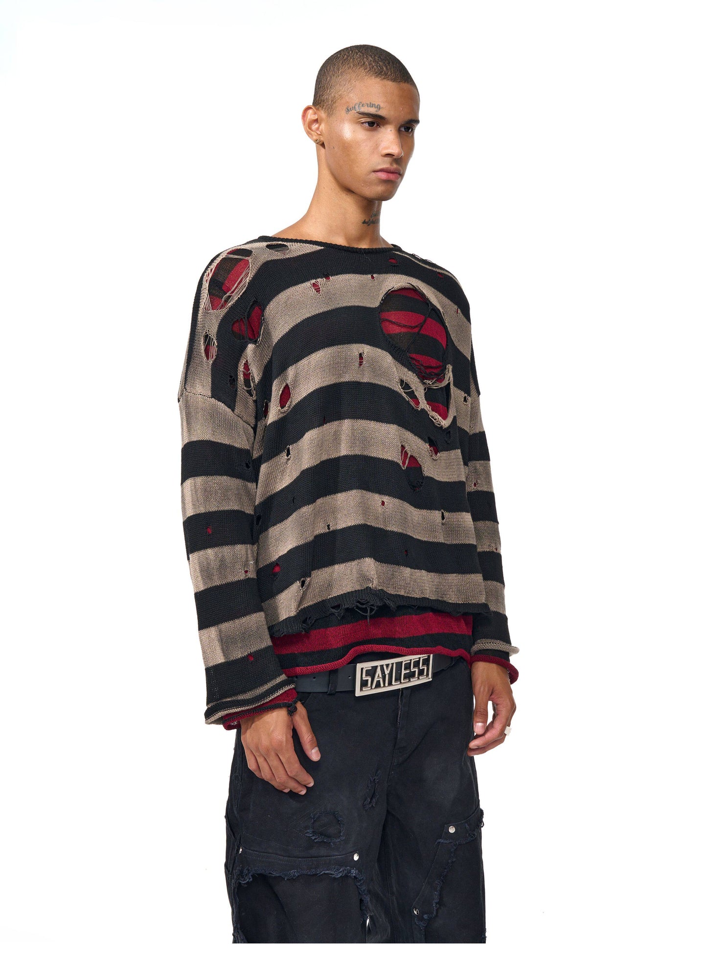 Distressed finish washed knit