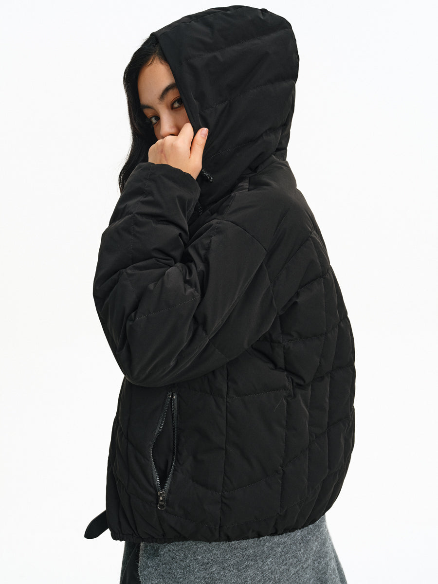High-collar hooded down jacket