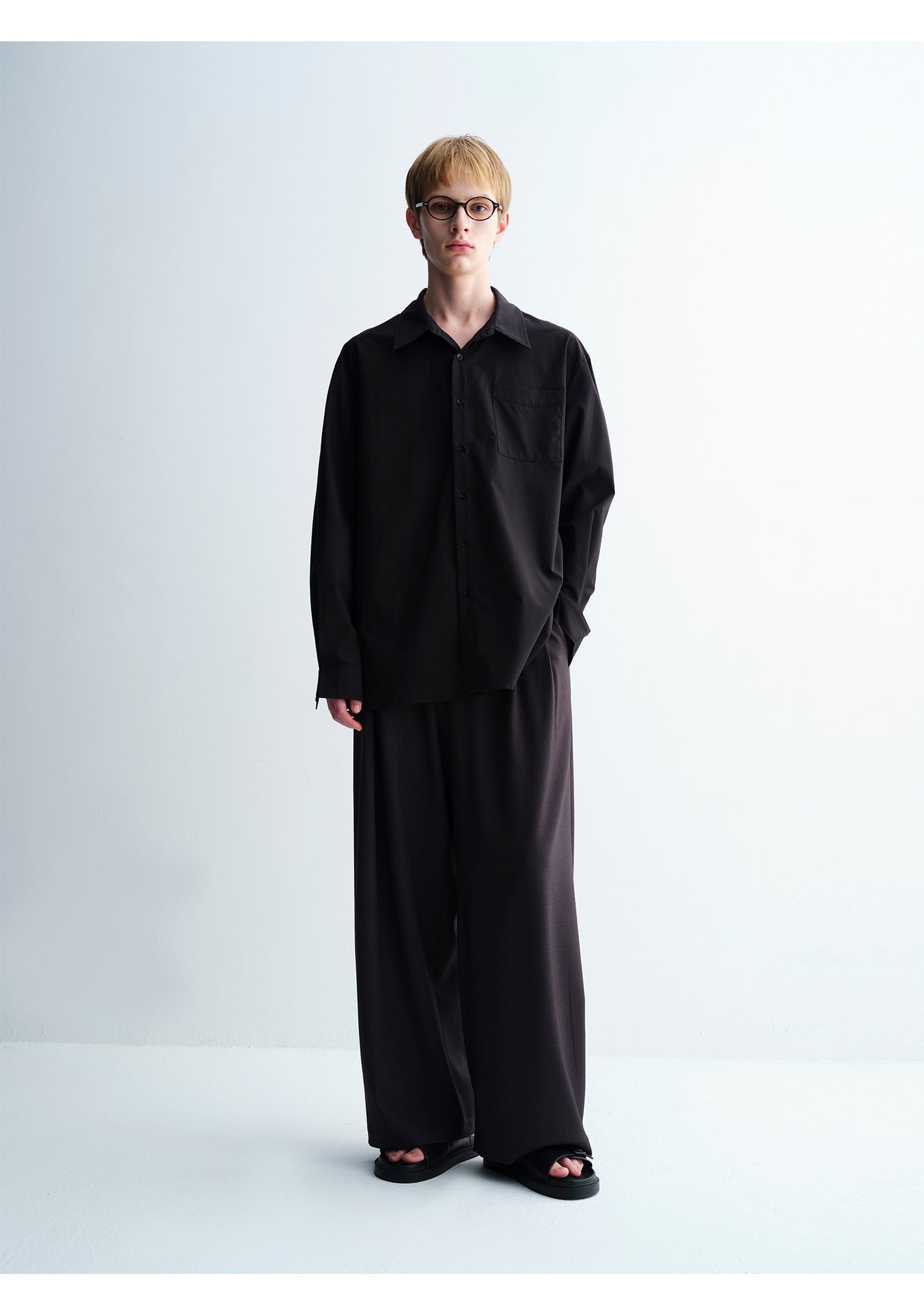 Basic Stand-Collar Pocket Loose-Fit Shirt