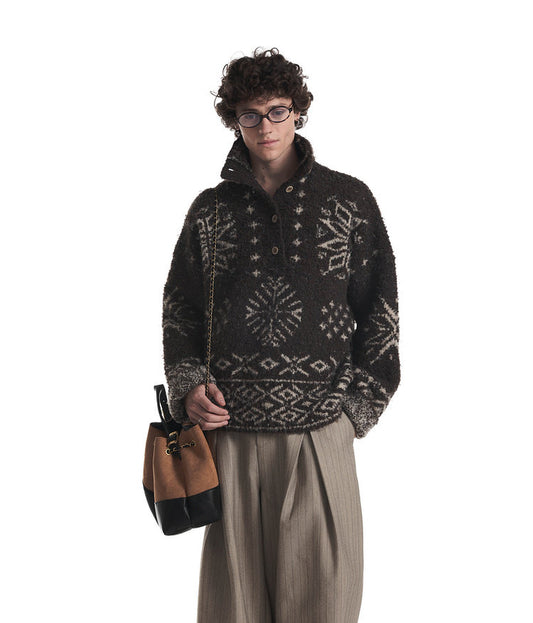 Loose-Fit High-Neck Knit Sweater