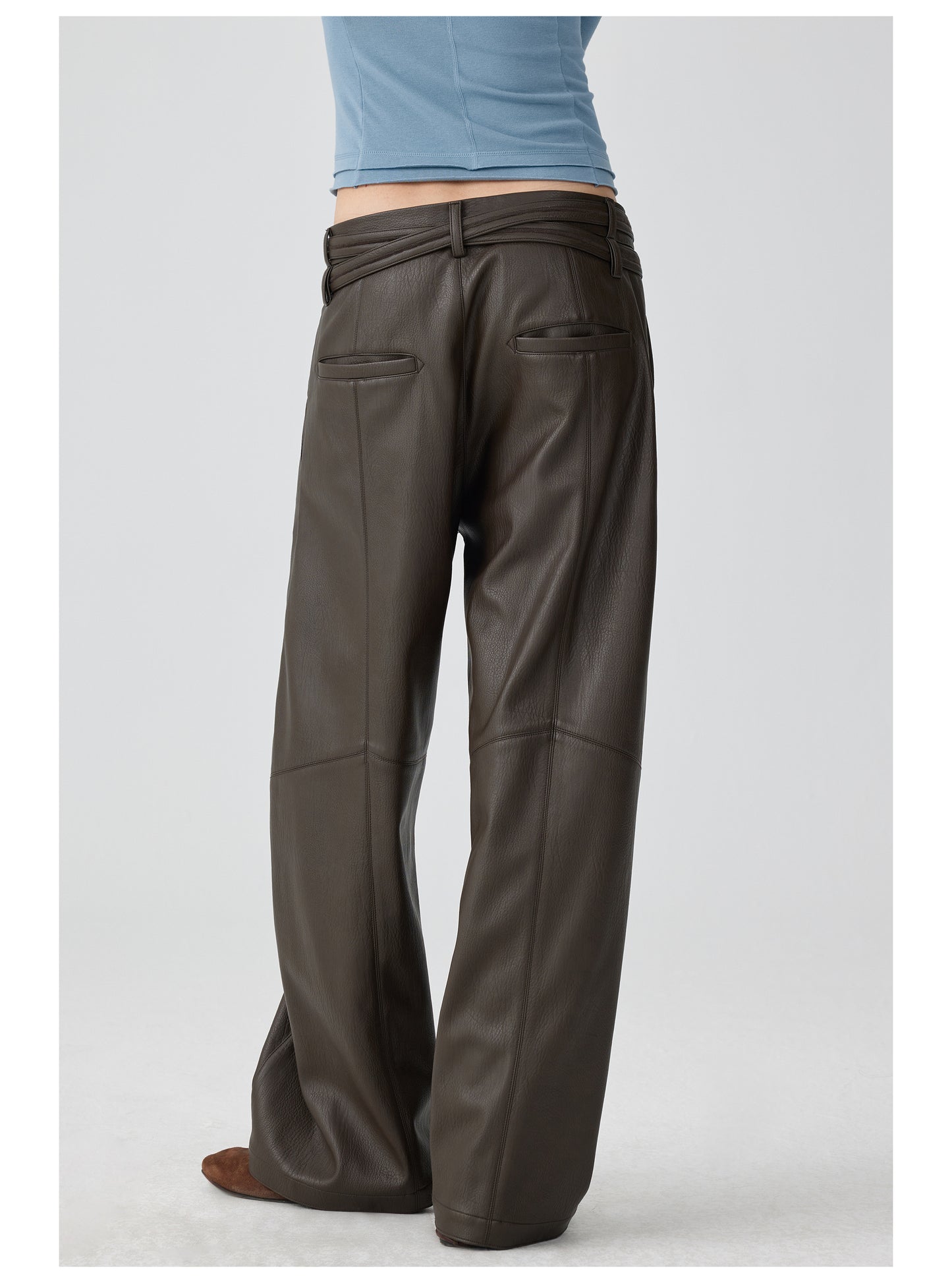 Double belt leather pants