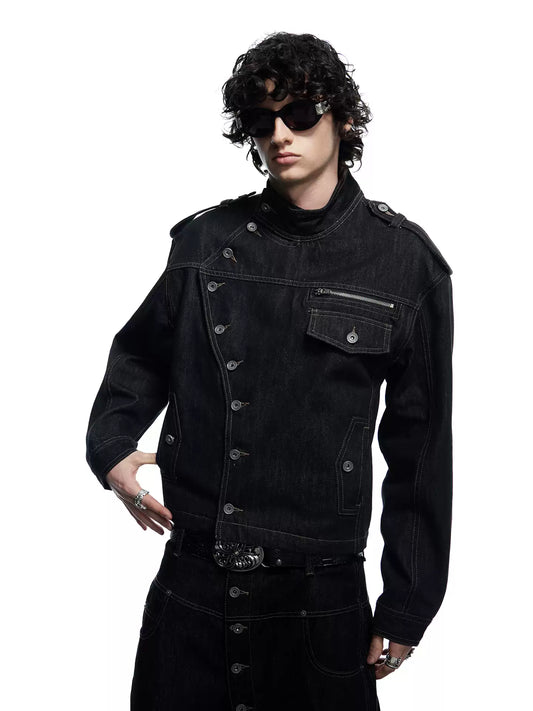 Retro Design Stand Collar Denim Jacket