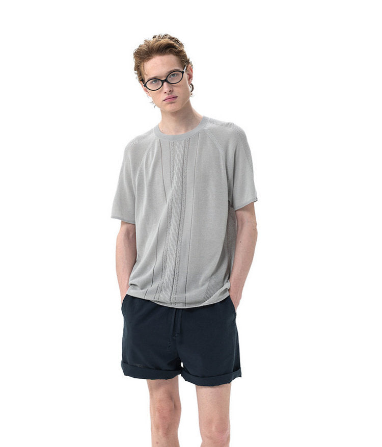 Linen-Lyocell Blend Openwork Knit Shirt