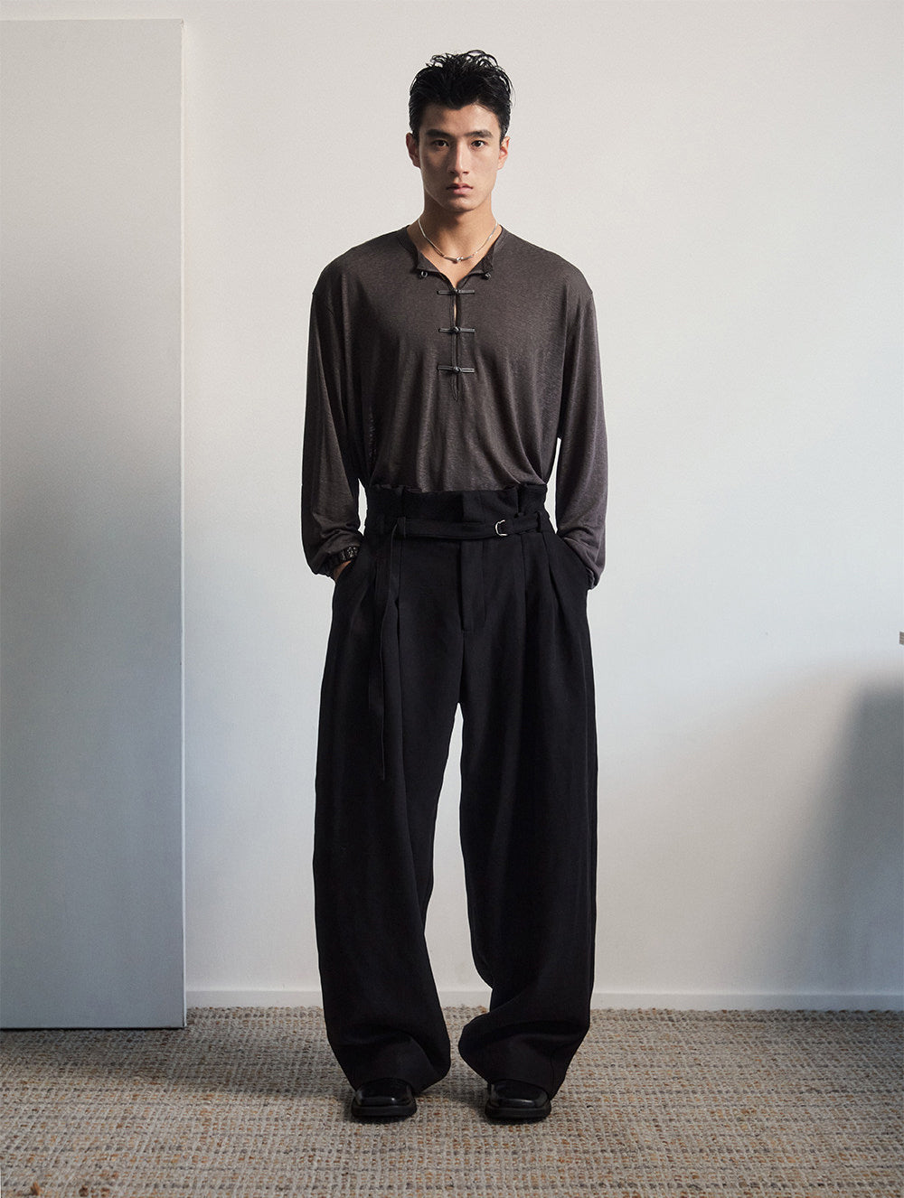 Unisex Two-Tone Pleated Casual Pants