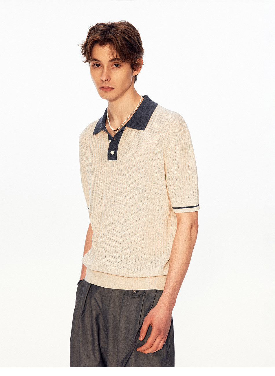 Niche Design Contrast-Color Knit Shirt