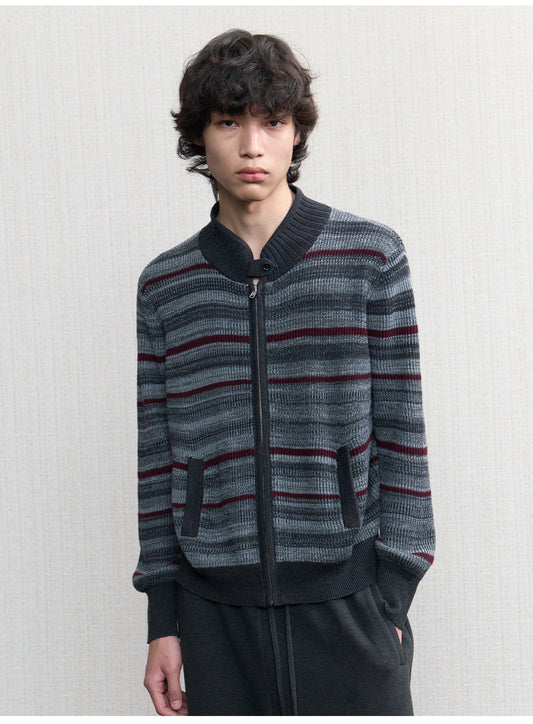 Slightly Loose Striped Knit Cardigan