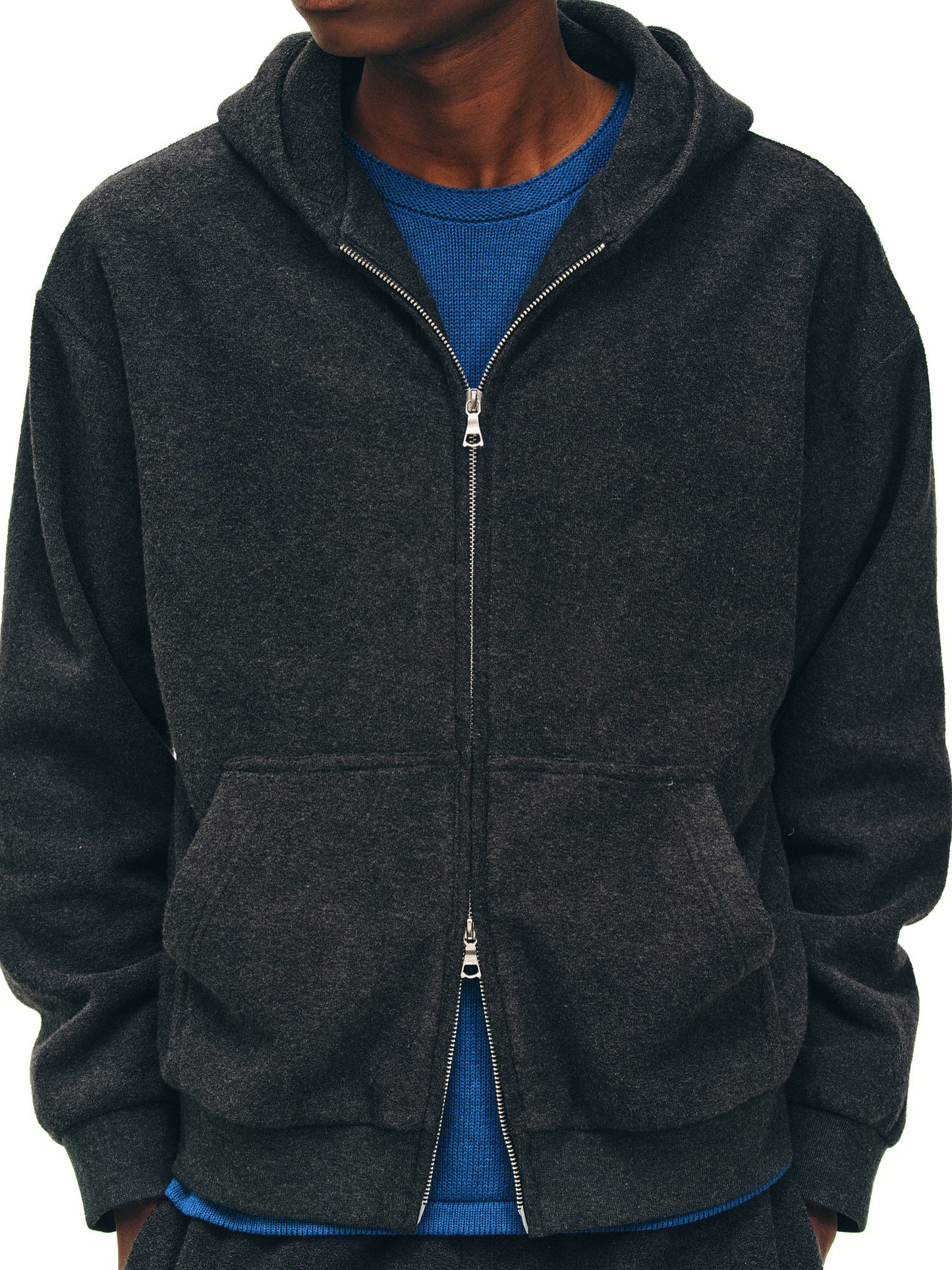 Textured Knit Zip-Up Hoodie