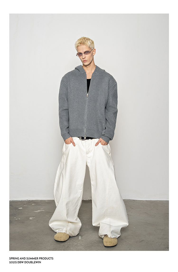 Thick Rib Hooded Knit Cardigan