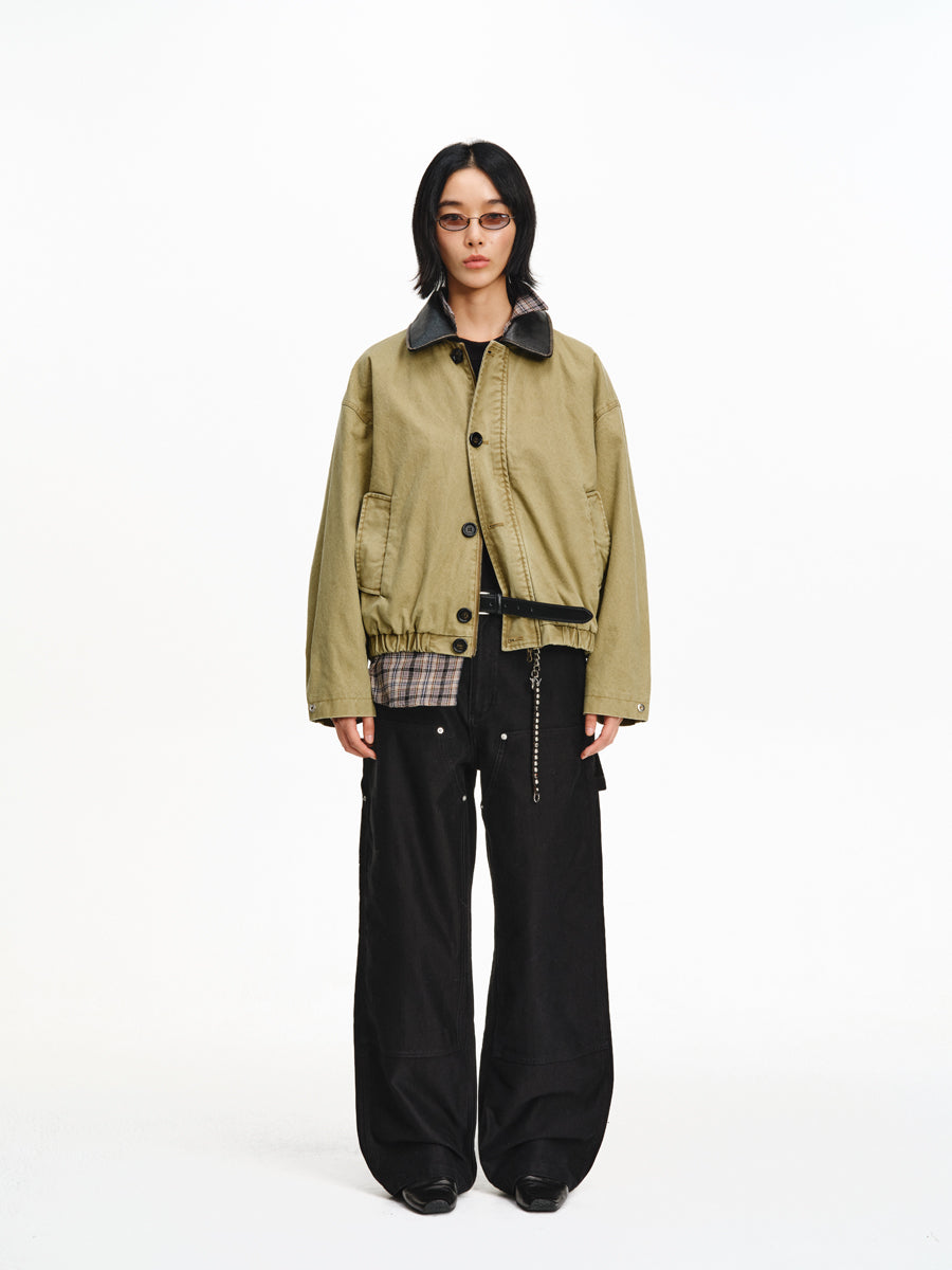 Patchwork Leather Collar Jacket