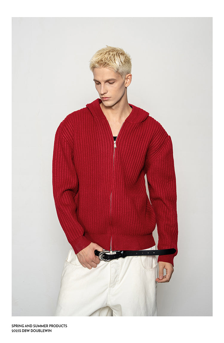 Thick Rib Hooded Knit Cardigan