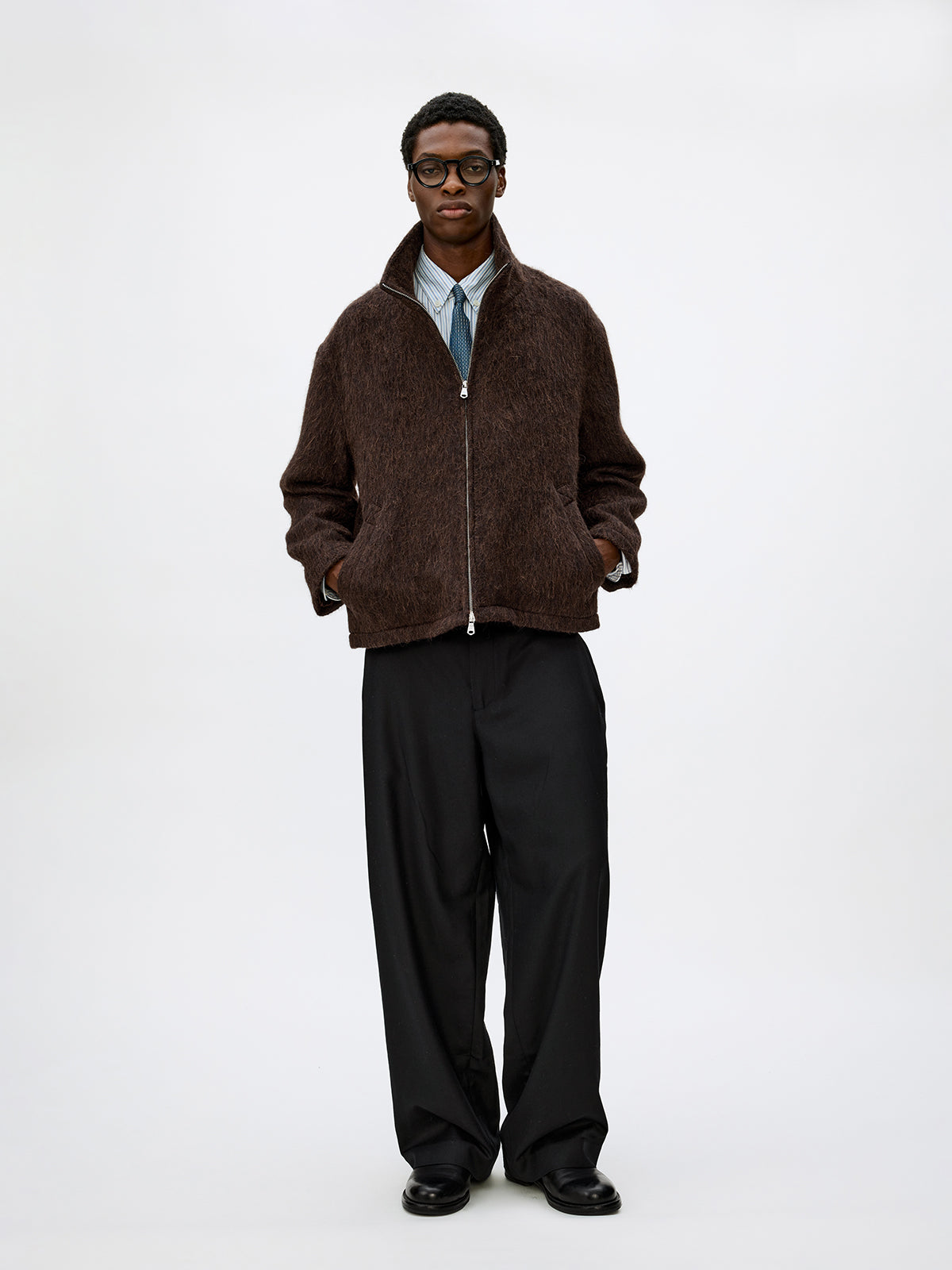 Alpaca Blend Zipper Short Wide Jacket