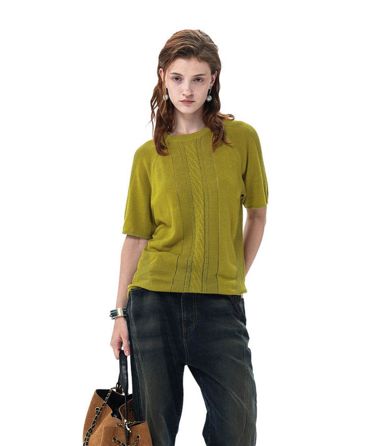 Linen-Lyocell Blend Openwork Knit Shirt