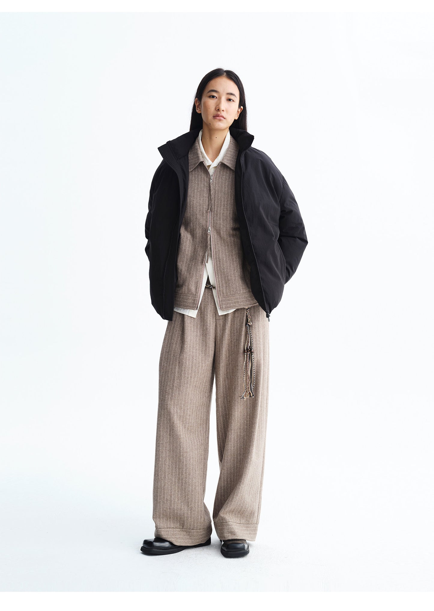 Striped Double-Zip Wool Jacket