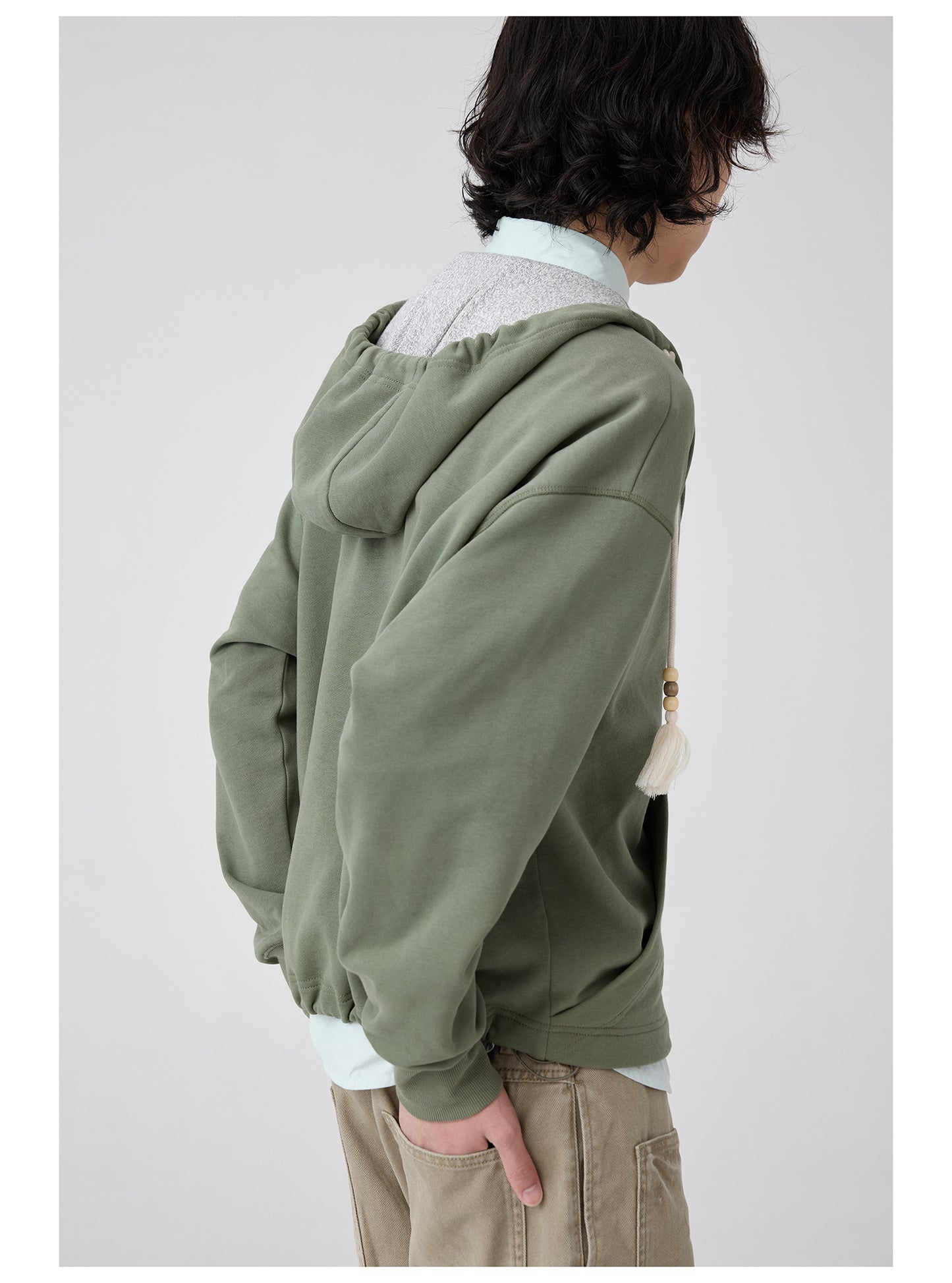 Overlap slant placket hooded sweatshirt