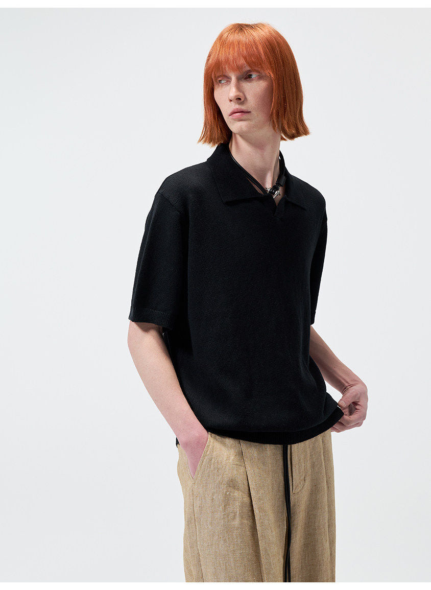 리넨 블렌드 칼라 니트 셔츠