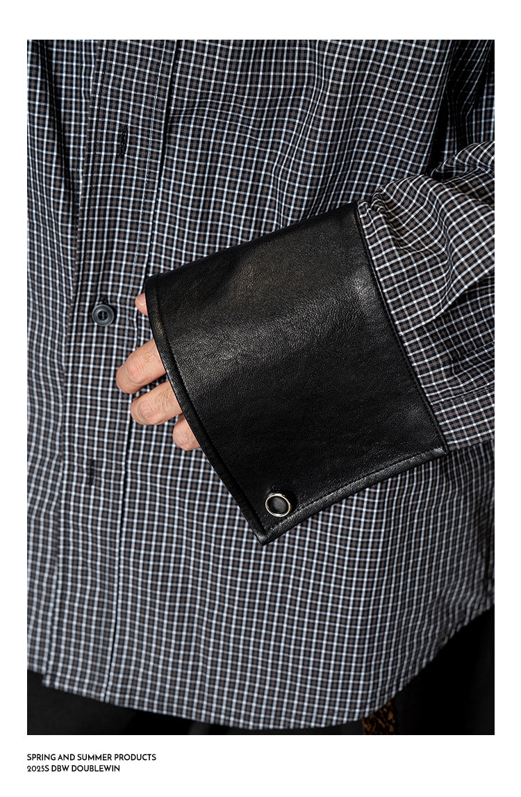 Leather Collar Check Shirt