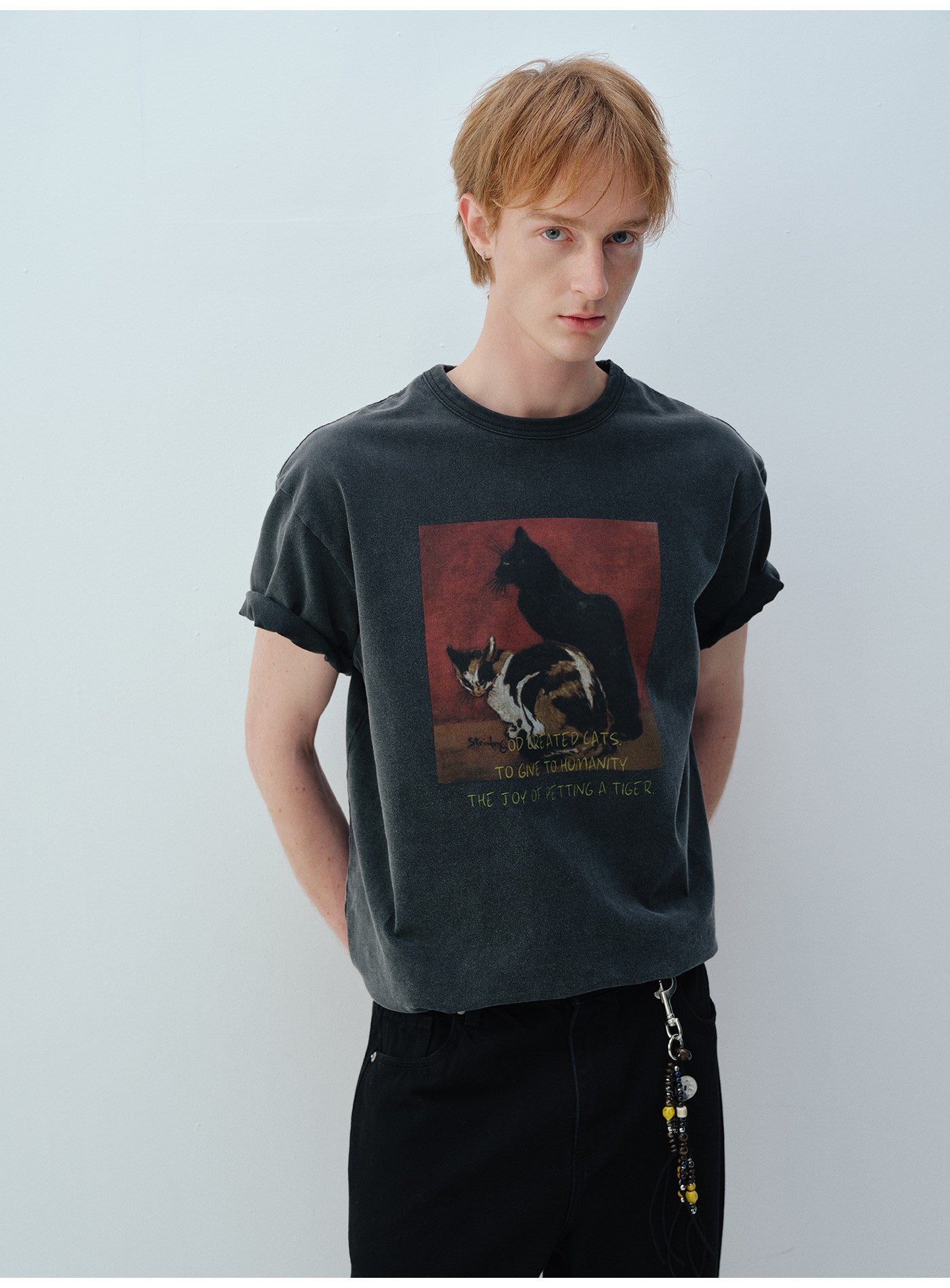 Cat Print Crew Neck T-Shirt