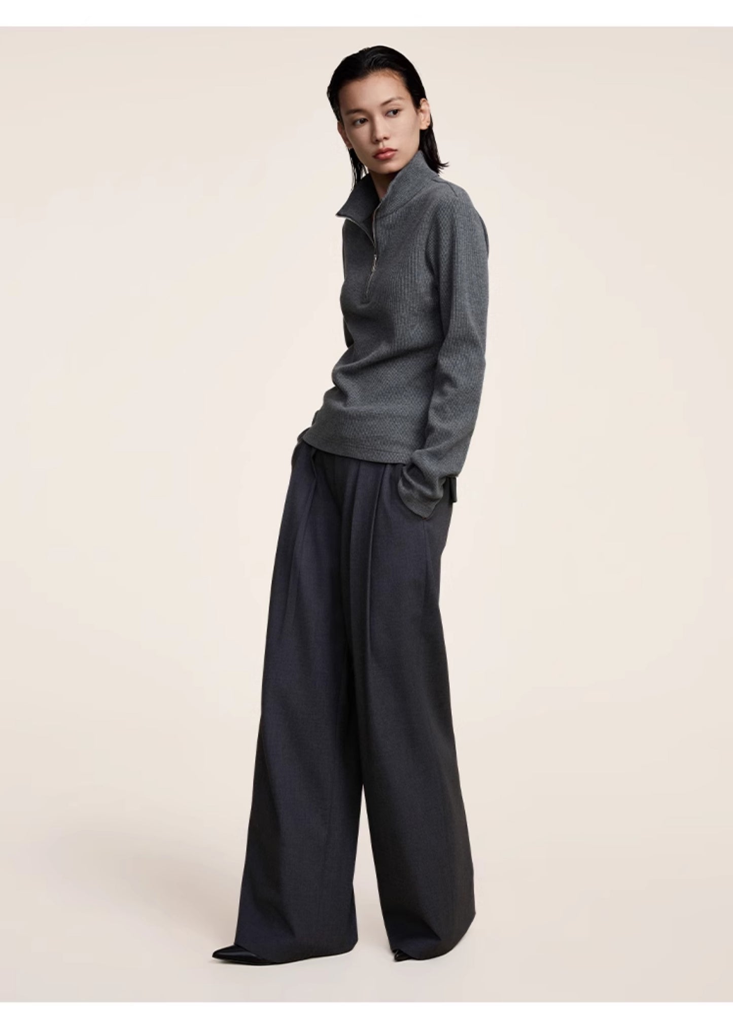 Belt Pleated Loose Straight Casual Pants