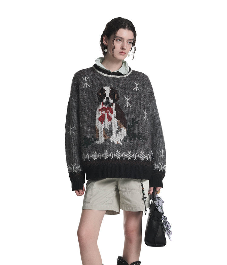 Jacquard Crew Neck Sweater