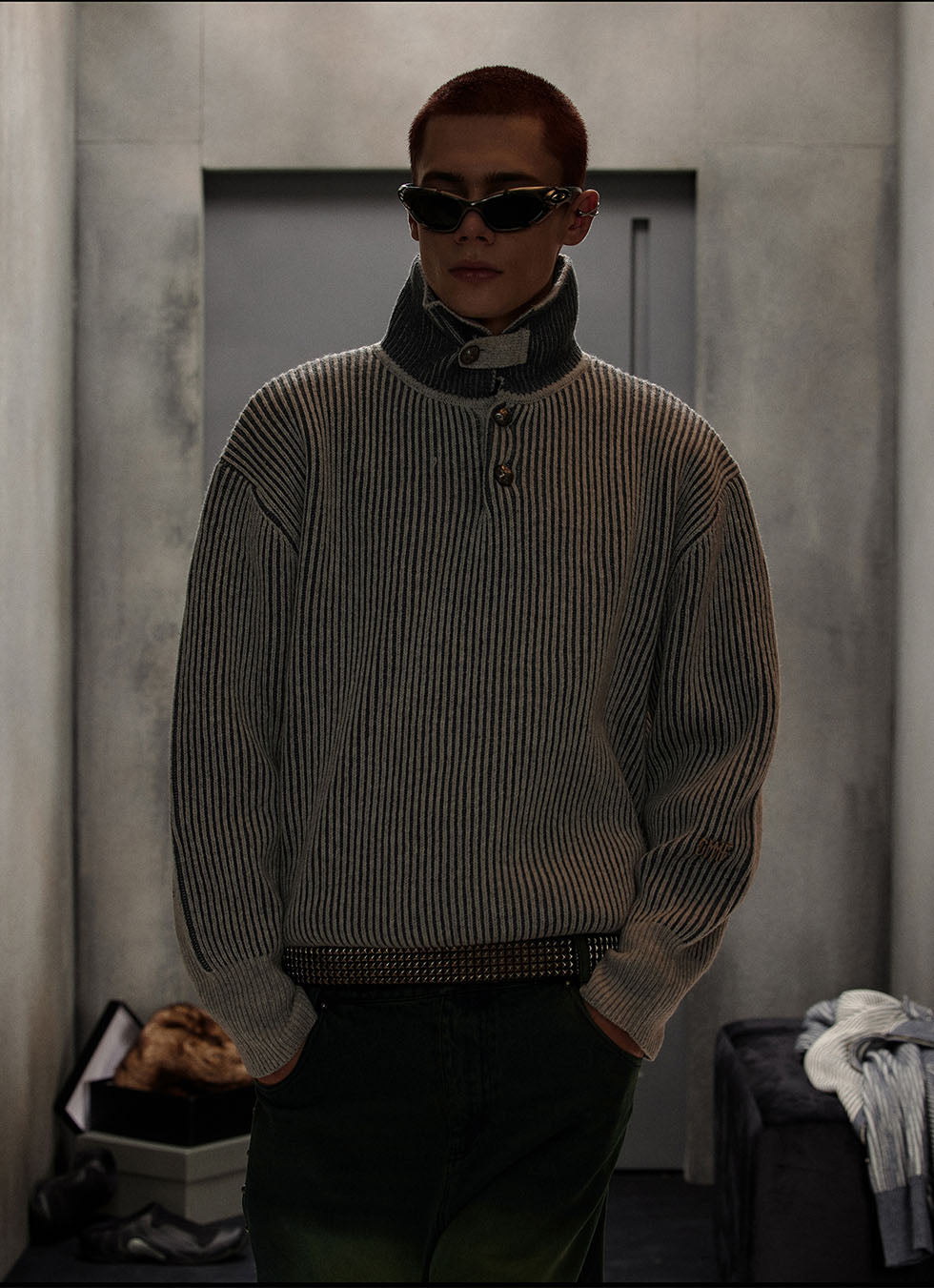 High-end turtleneck striped sweater