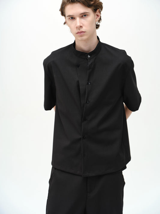 스탠드 칼라 이중 여밈 셔츠