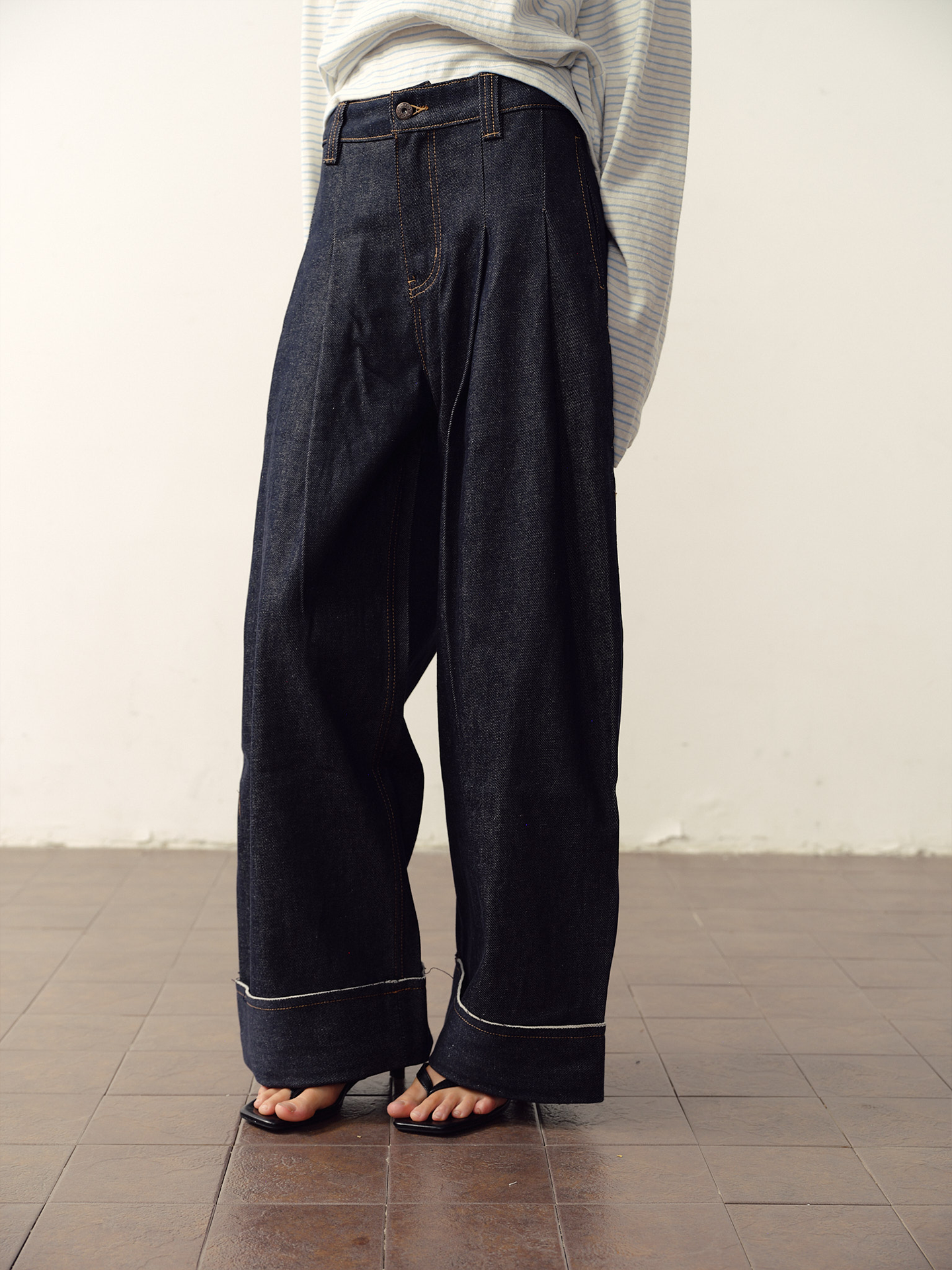 Low-Rise Two-Tone Denim