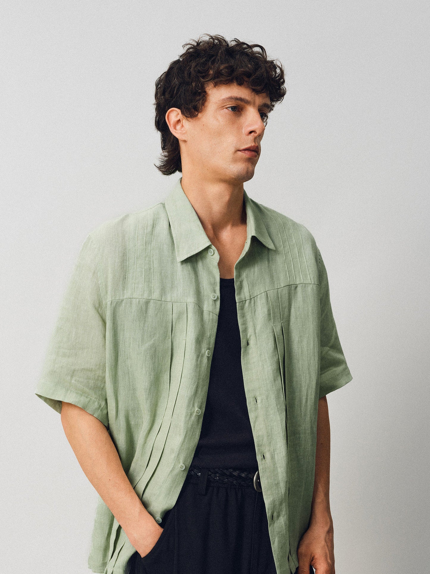 Wrinkled-effect Pleated Shirt