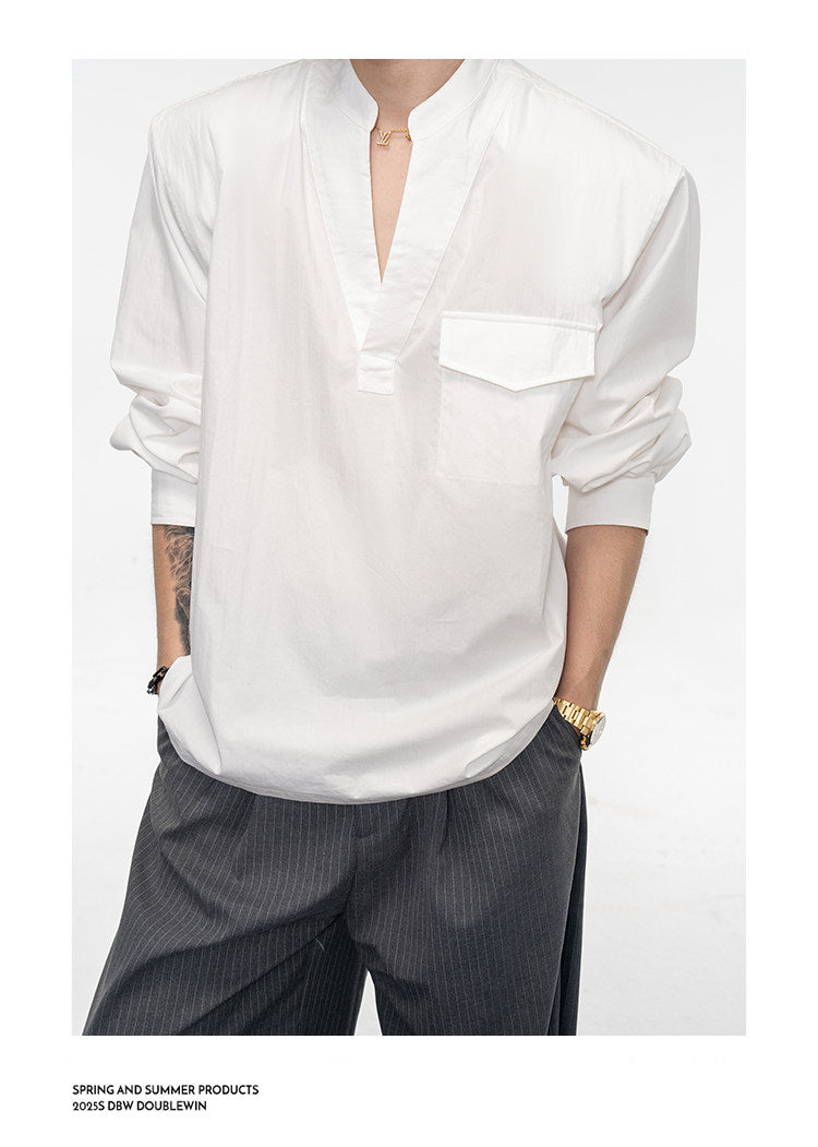Semi-open V-neck padded shirt