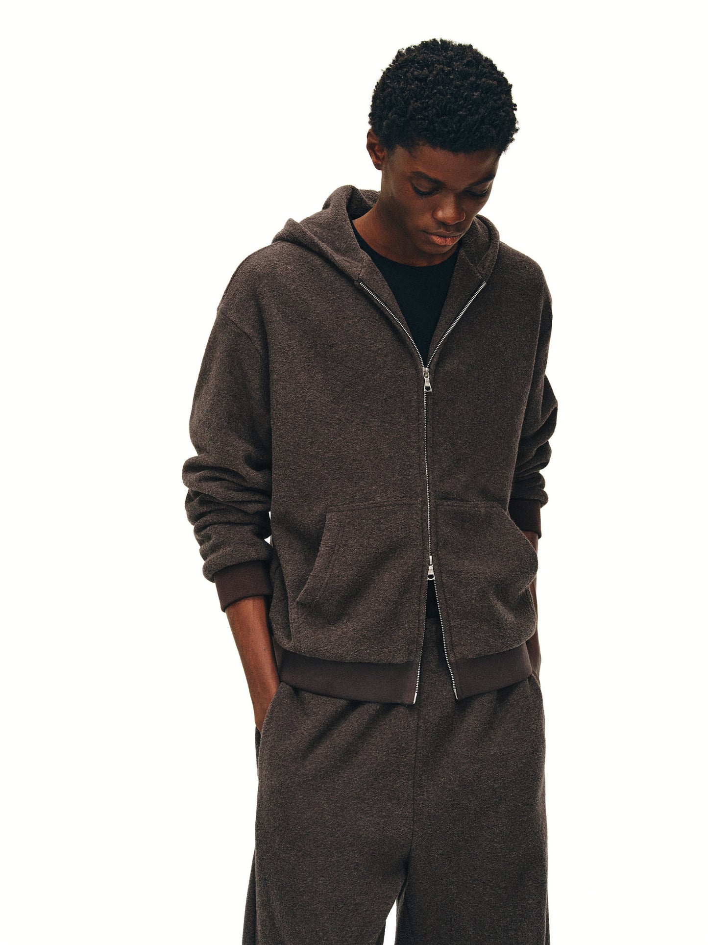 Textured Knit Zip-Up Hoodie