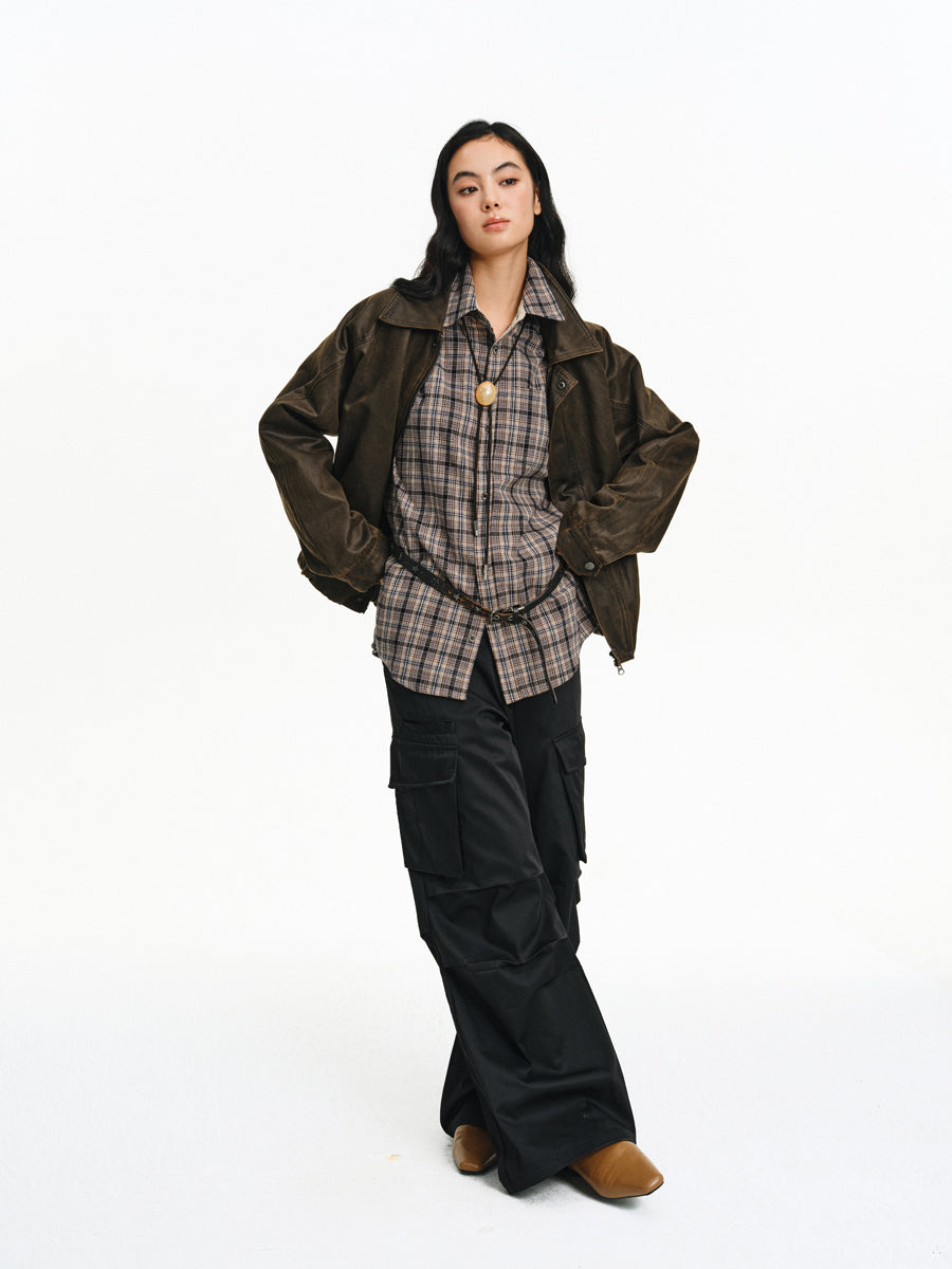 Vintage-Washed Leather Jacket