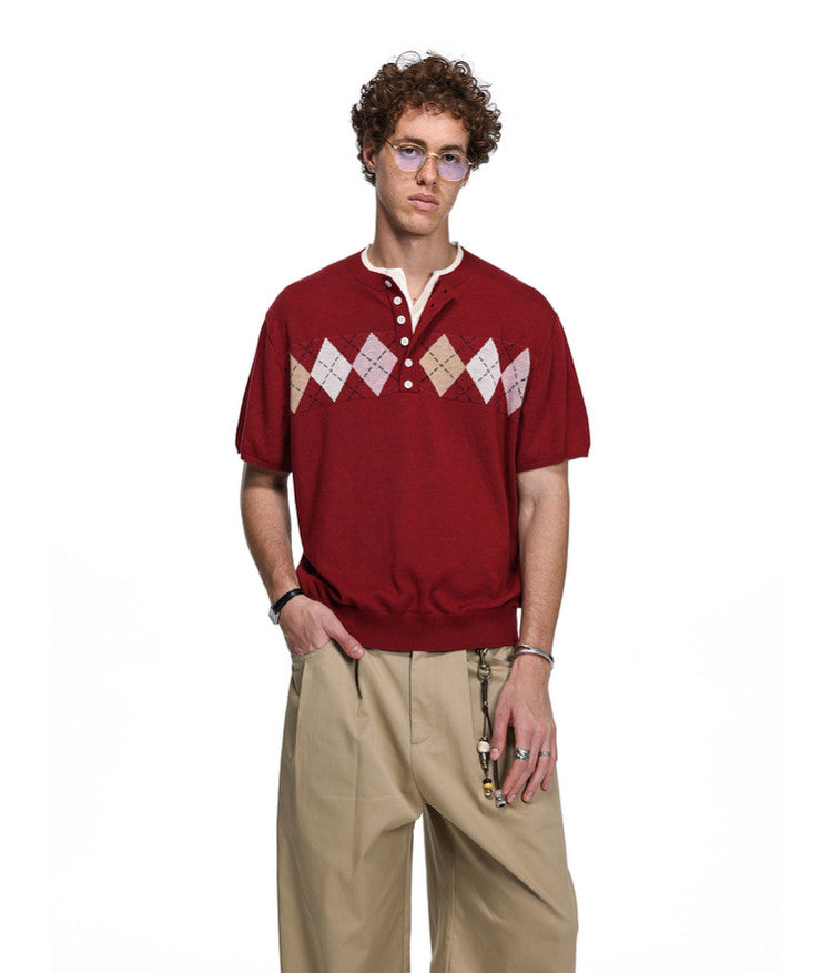 School Style Diamond Pattern Sweater