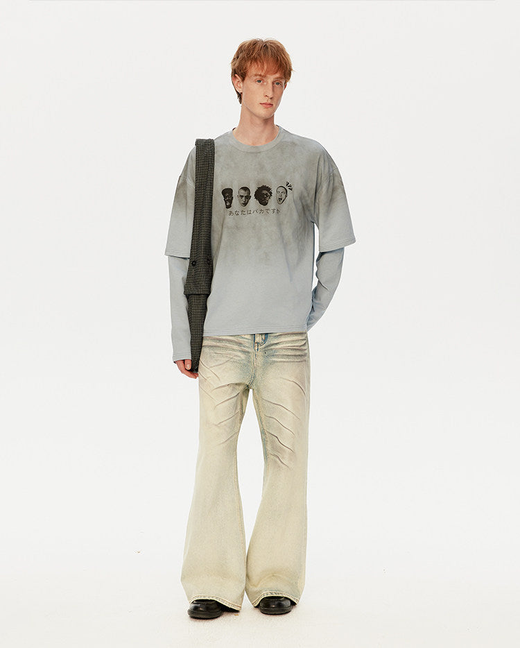 남녀공용 워싱 프린트 티셔츠