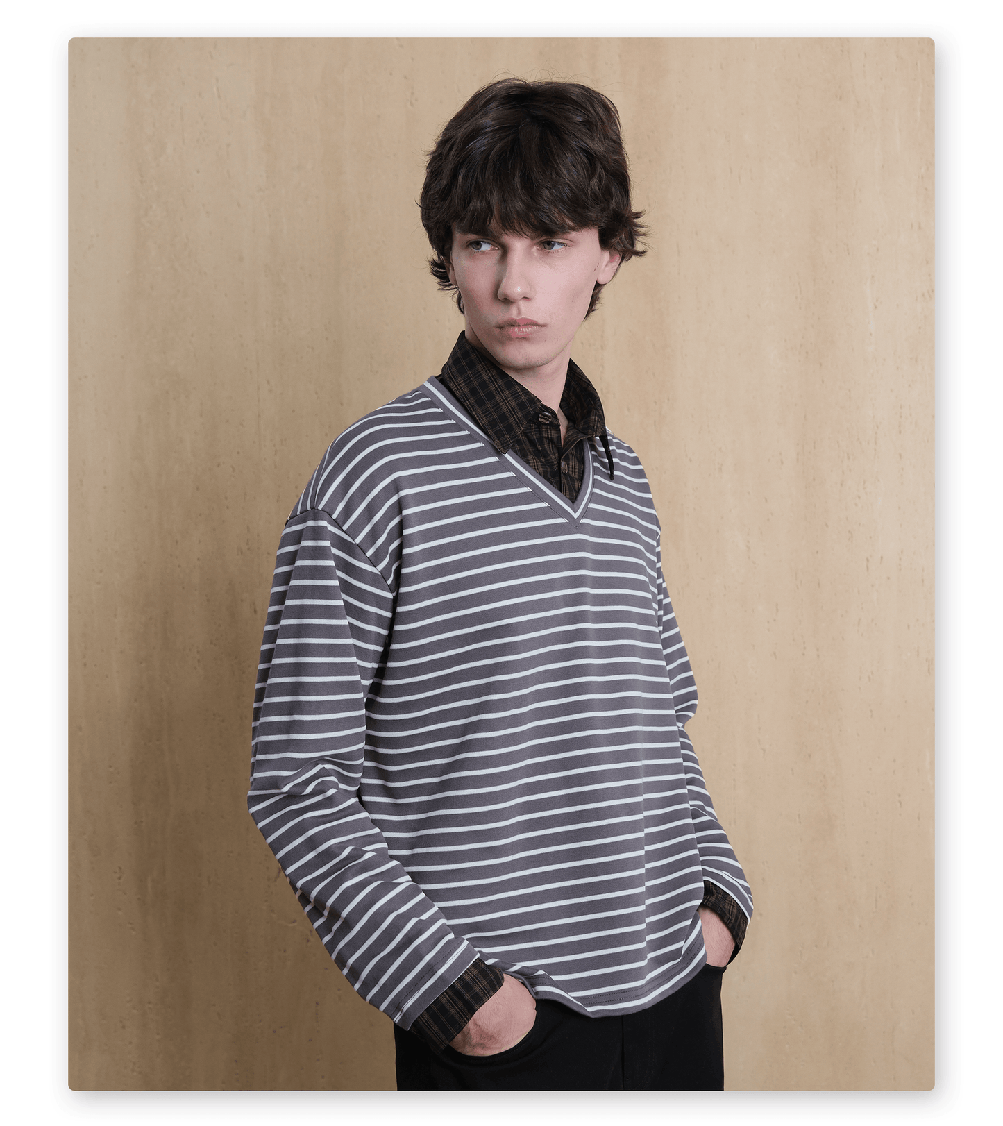 Fake Two-Piece V-Neck Shirt