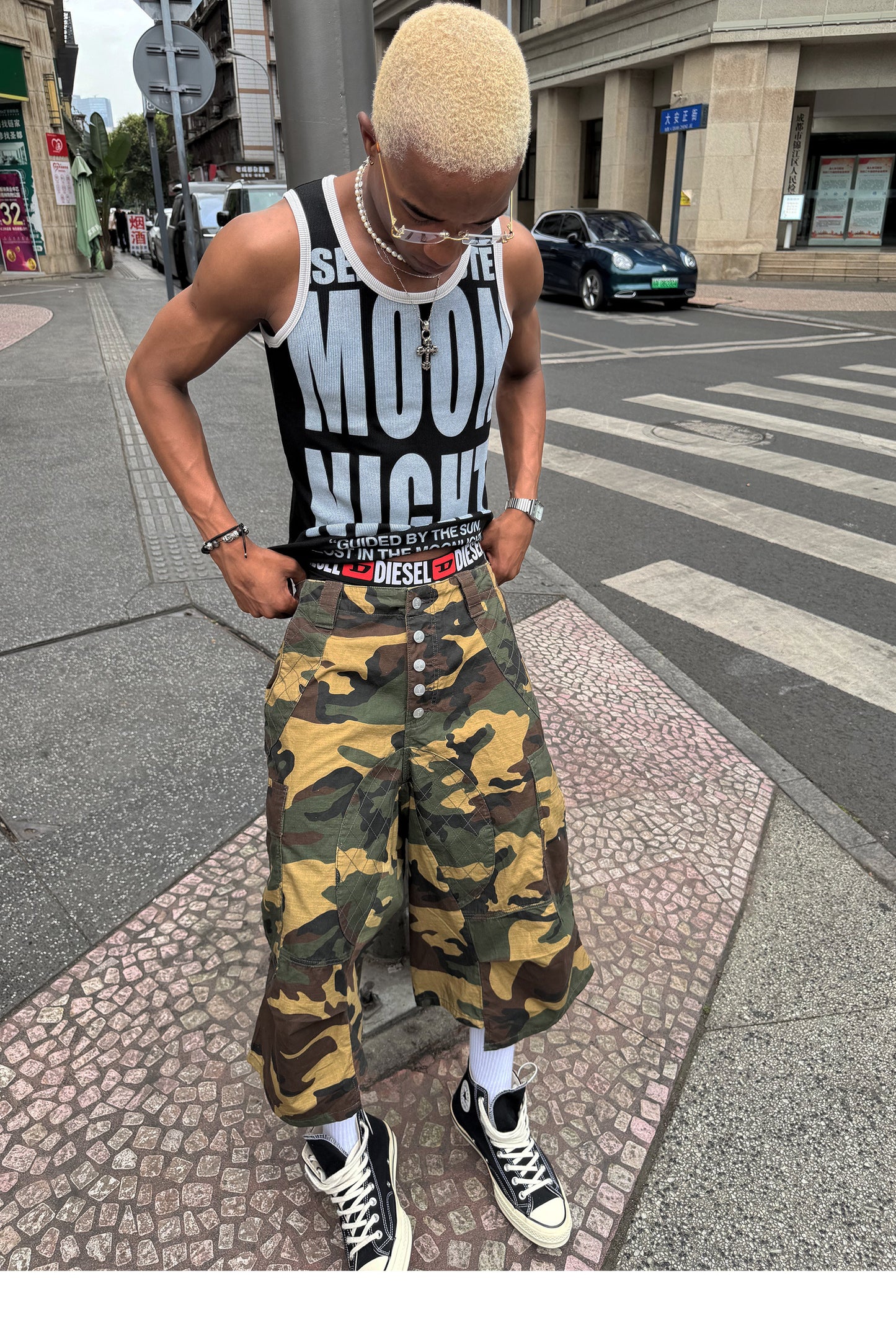 Camouflage-Patterned Workwear Quilted Shorts
