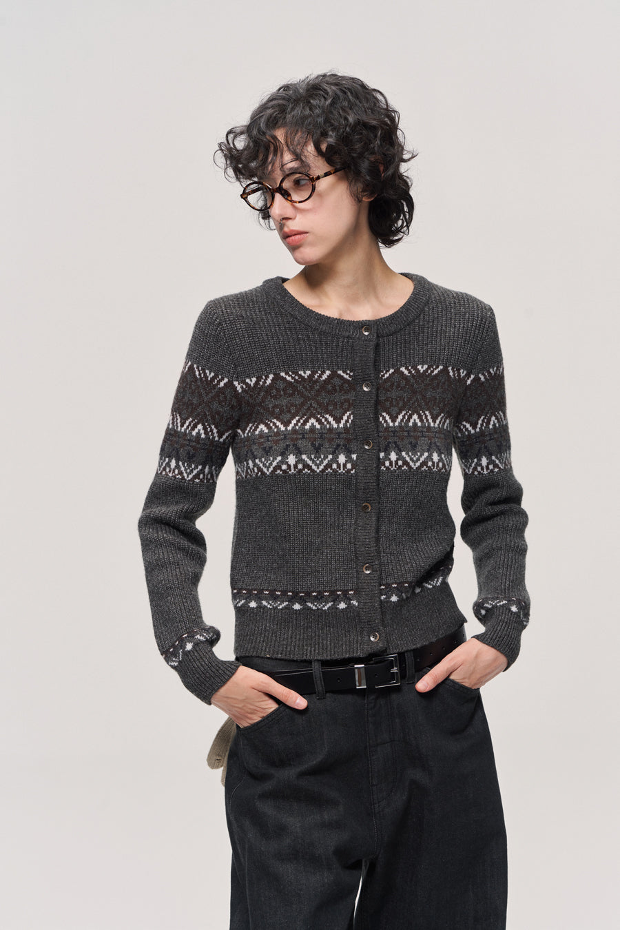 Jacquard wool blend cardigan