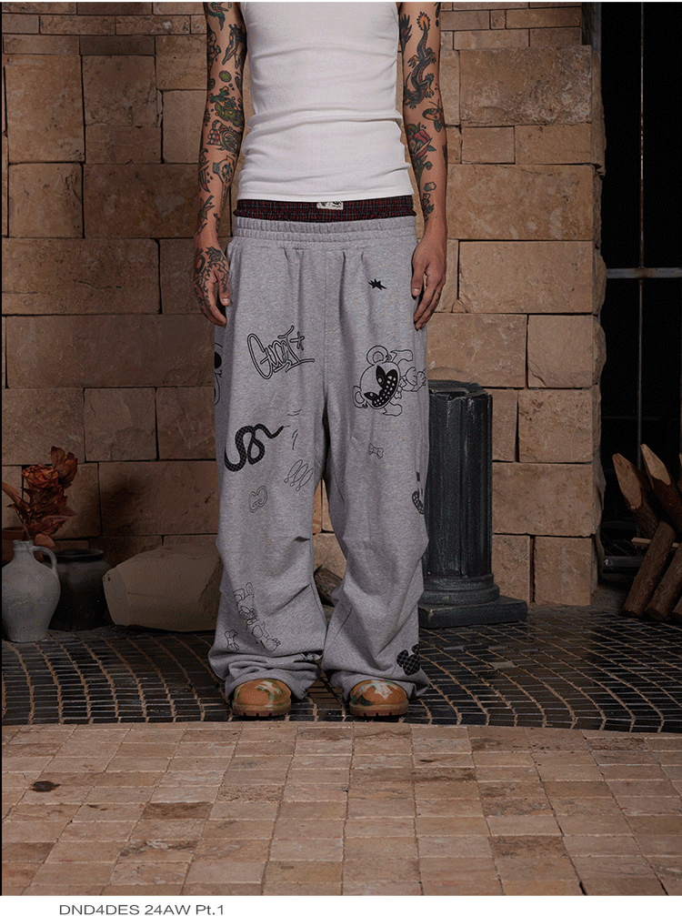 Graffiti Print Double Waist Sweatpants