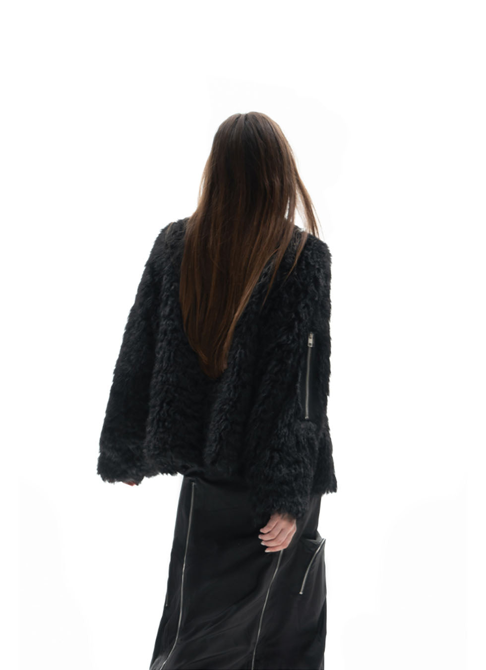 Zippered alpaca wool coat
