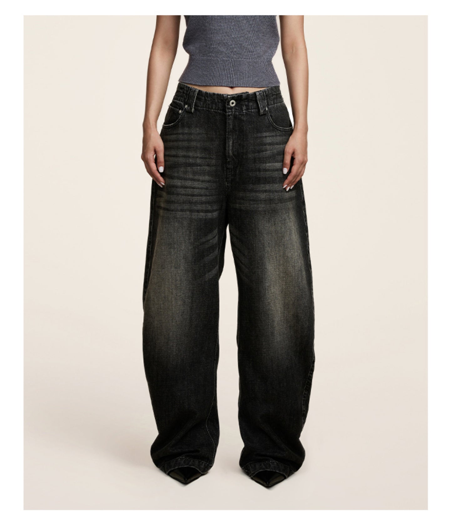 Elastic Waistband Loose-fitting Denim Pants