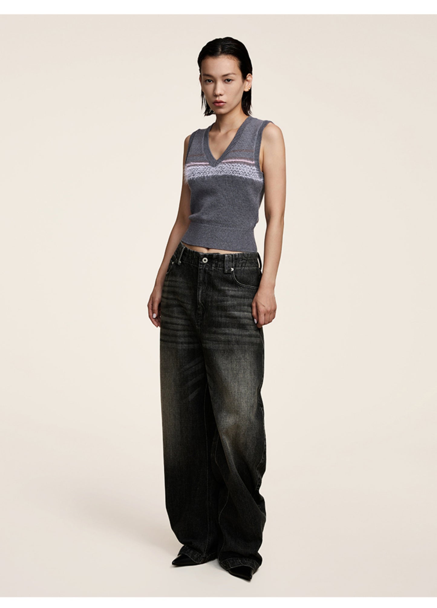 Elastic Waistband Loose-fitting Denim Pants