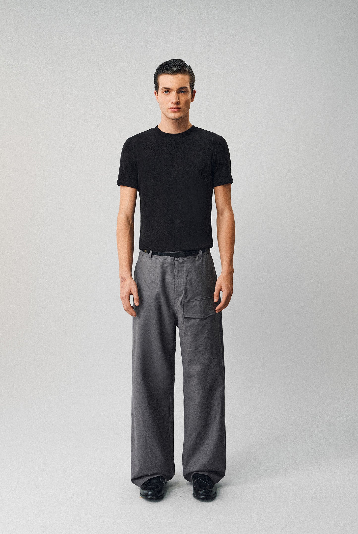 Fine-Striped Fitted Round-Neck T-Shirt