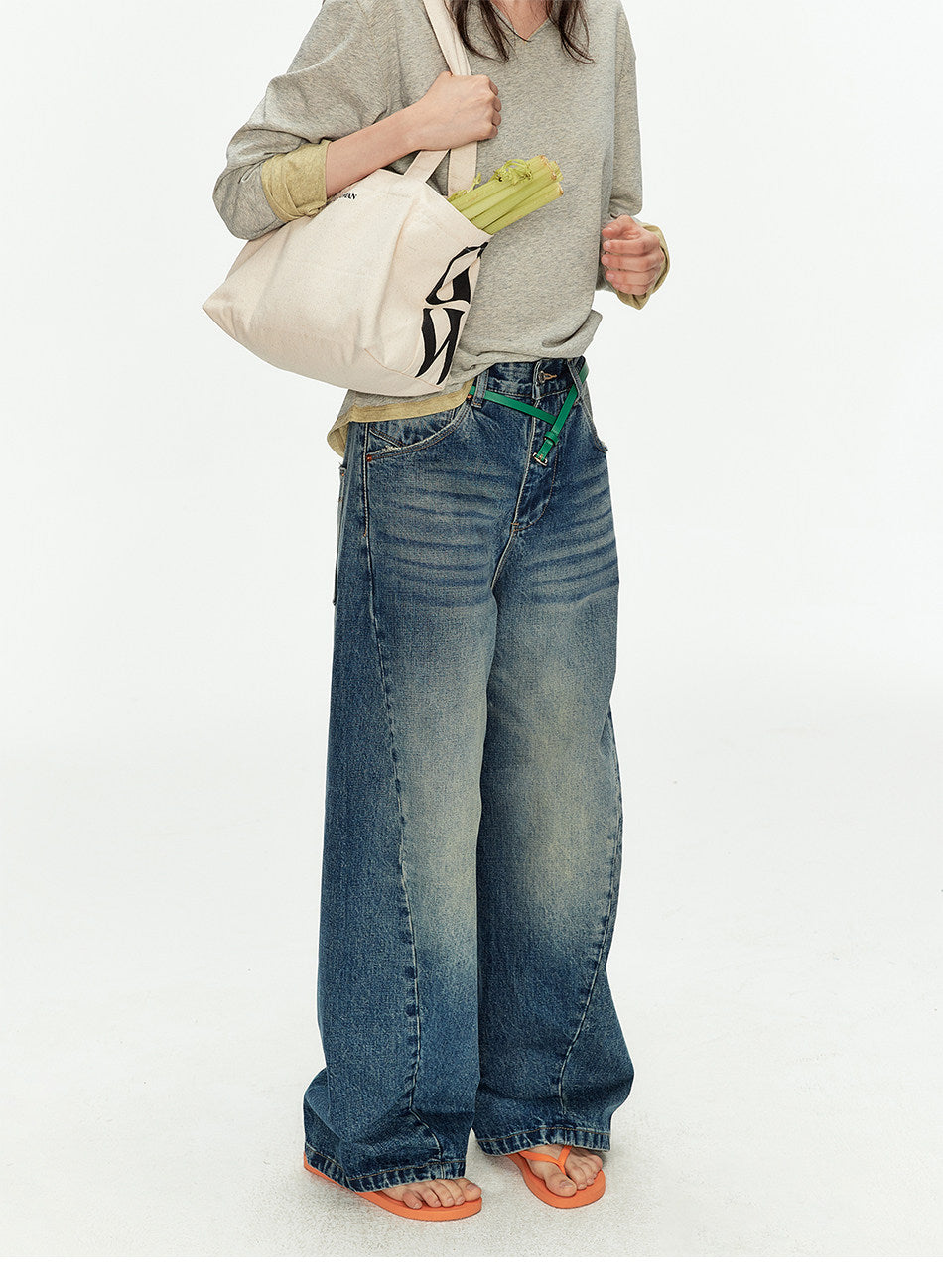 Vintage-Style Washed Bound-Leg Jeans