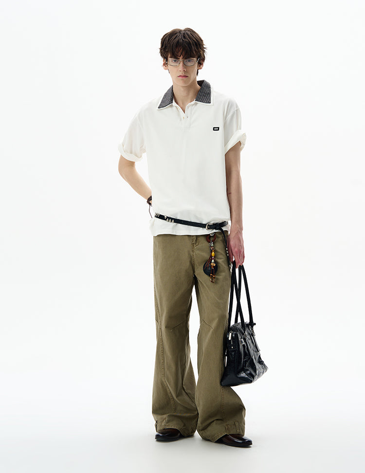 Retro Stitch Double Collar Polo Shirt