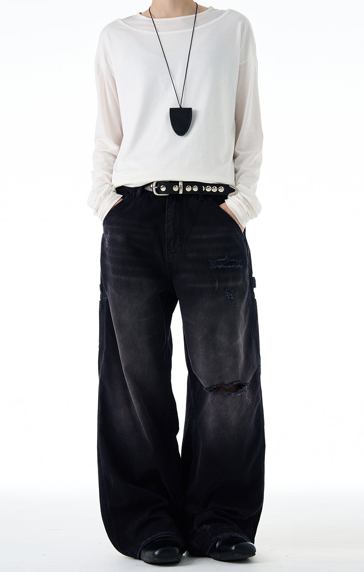 Damaged wash gradient jeans