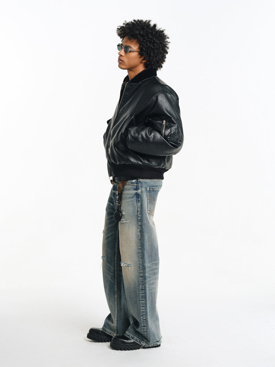 Stand collar faux leather jacket