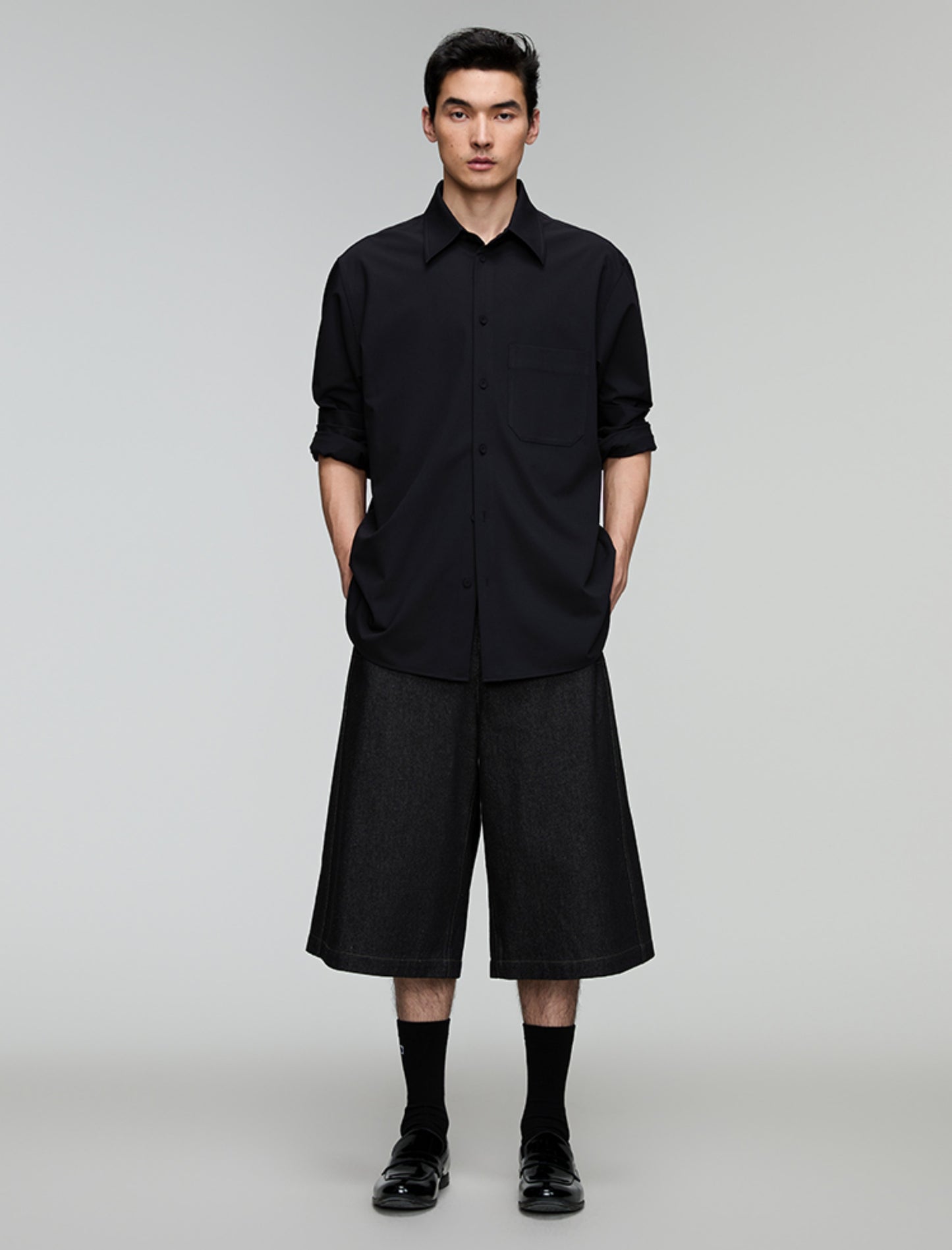 A-line loose denim shorts