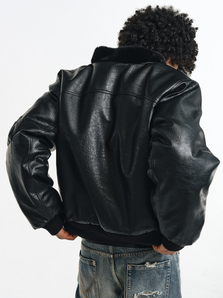 Stand collar faux leather jacket