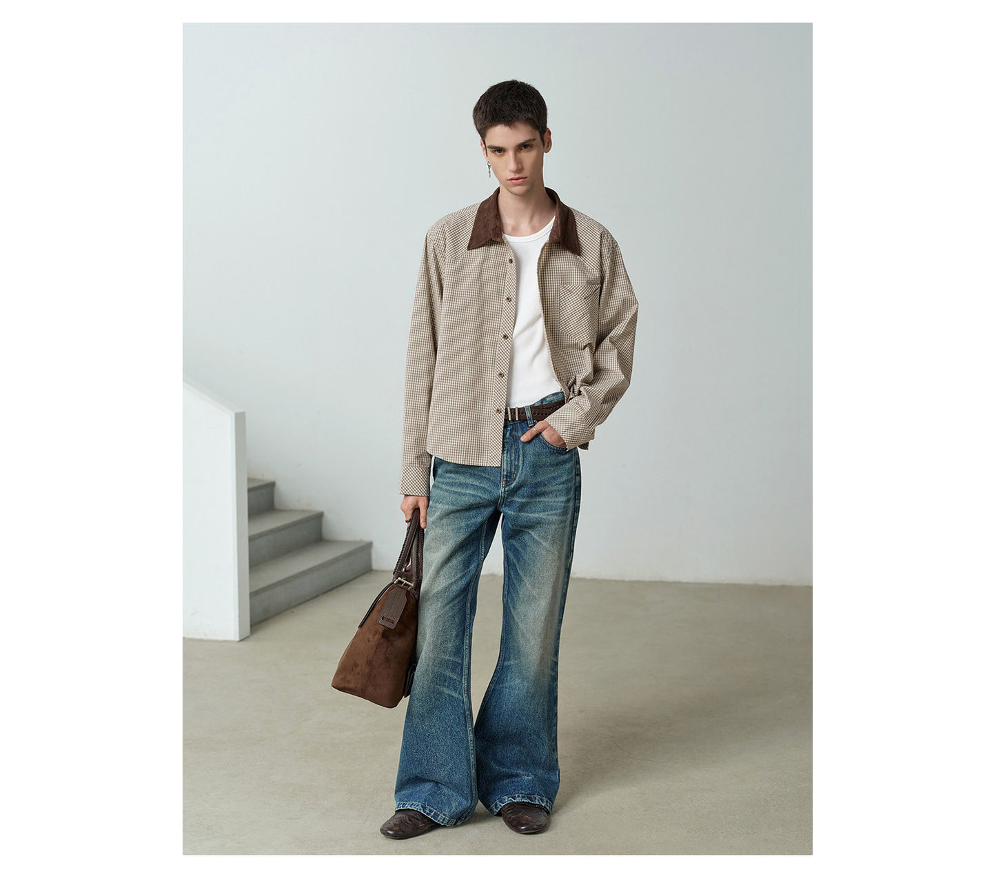 Suede Trim Collar Shirt